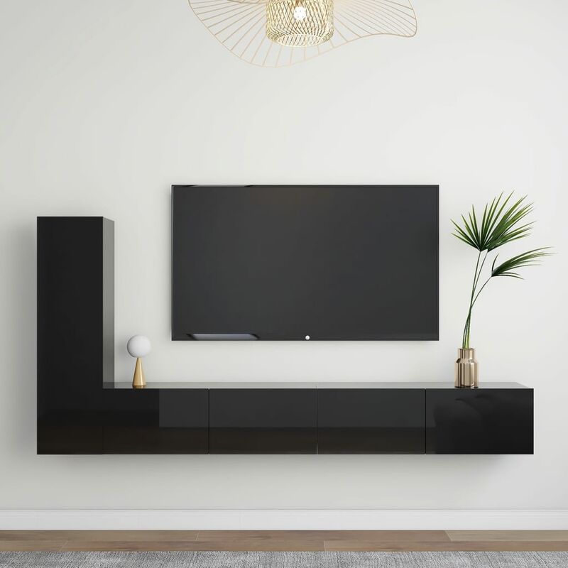 

Juego de mueble para TV de 3 piezas aglomerado negro brillante