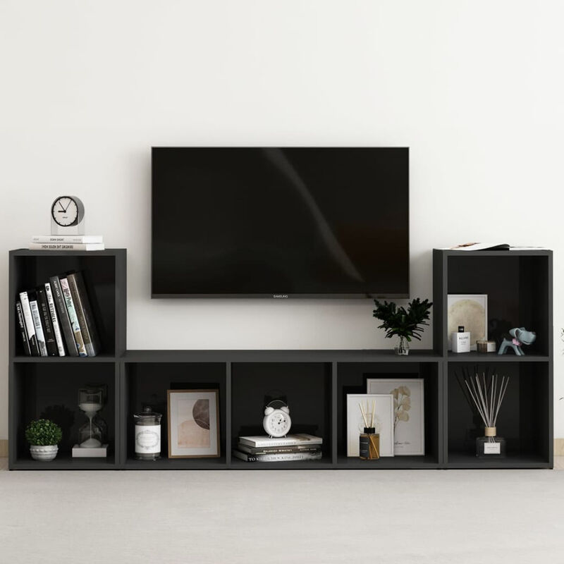 

Juego de mueble para TV de 3 piezas aglomerado negro brillante