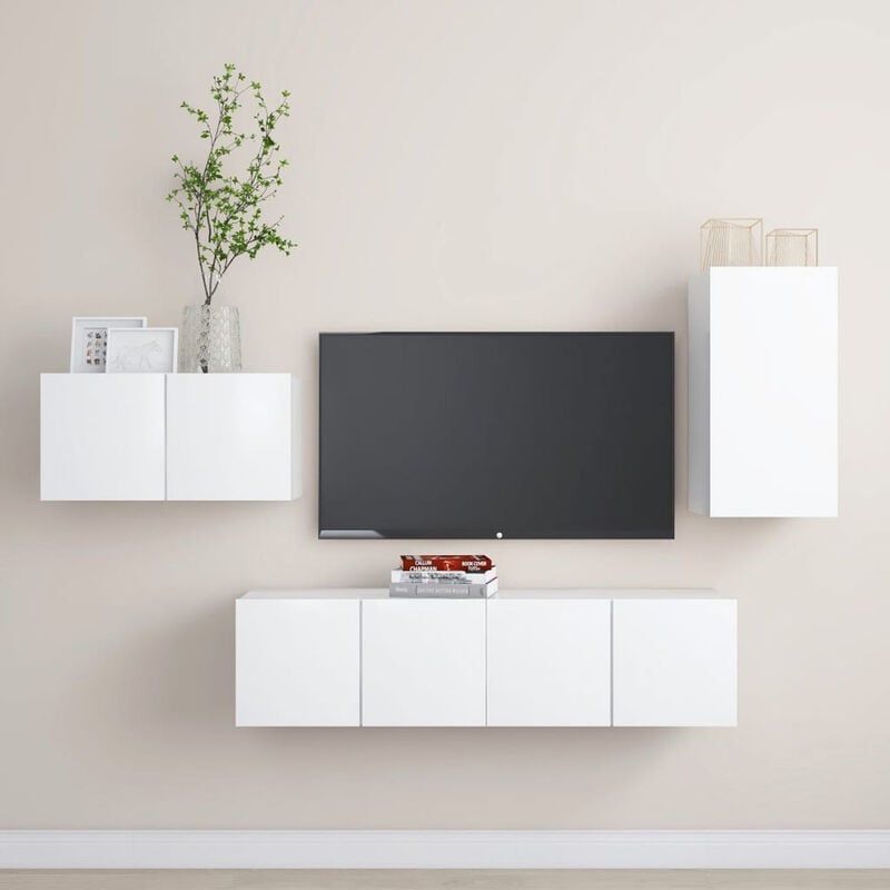 

Juego de mueble para TV de 4 piezas aglomerado blanco