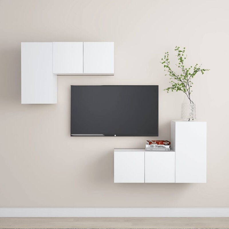 

Juego de mueble para TV de 4 piezas aglomerado blanco