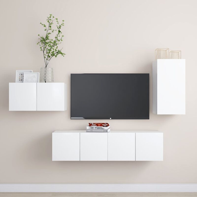 

Juego de mueble para TV de 4 piezas aglomerado blanco