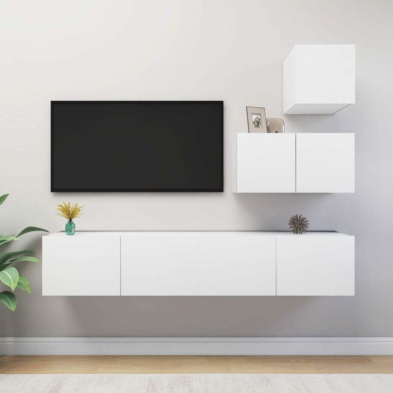 

Juego de mueble para TV de 4 piezas aglomerado blanco