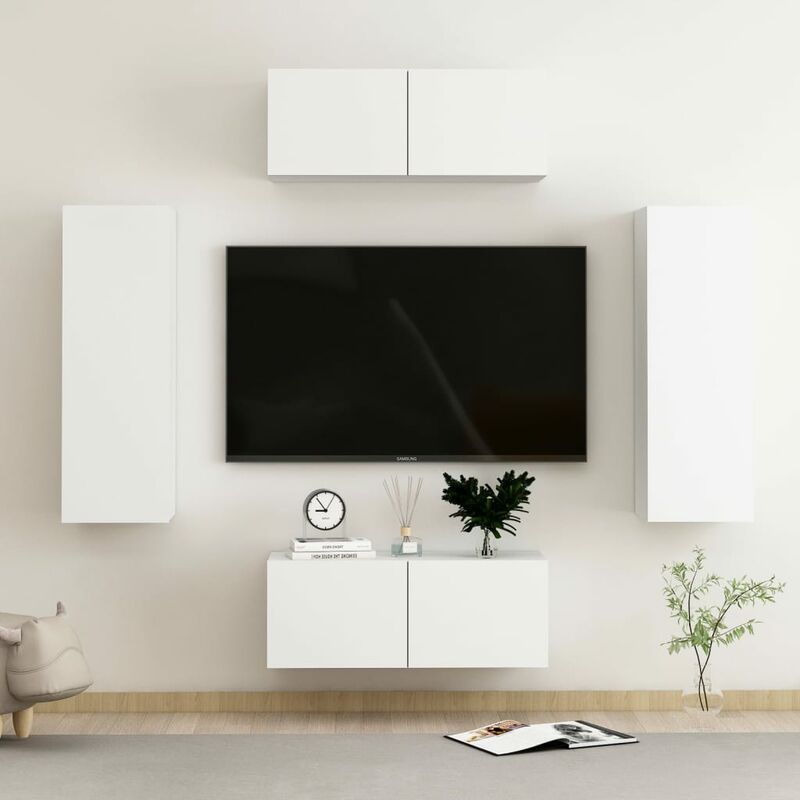 

Juego de mueble para TV de 4 piezas aglomerado blanco