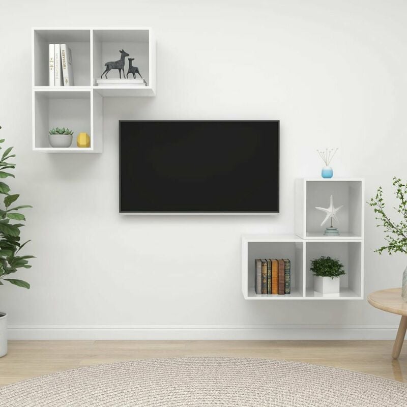 

Juego de mueble para TV de 4 piezas aglomerado blanco brillante