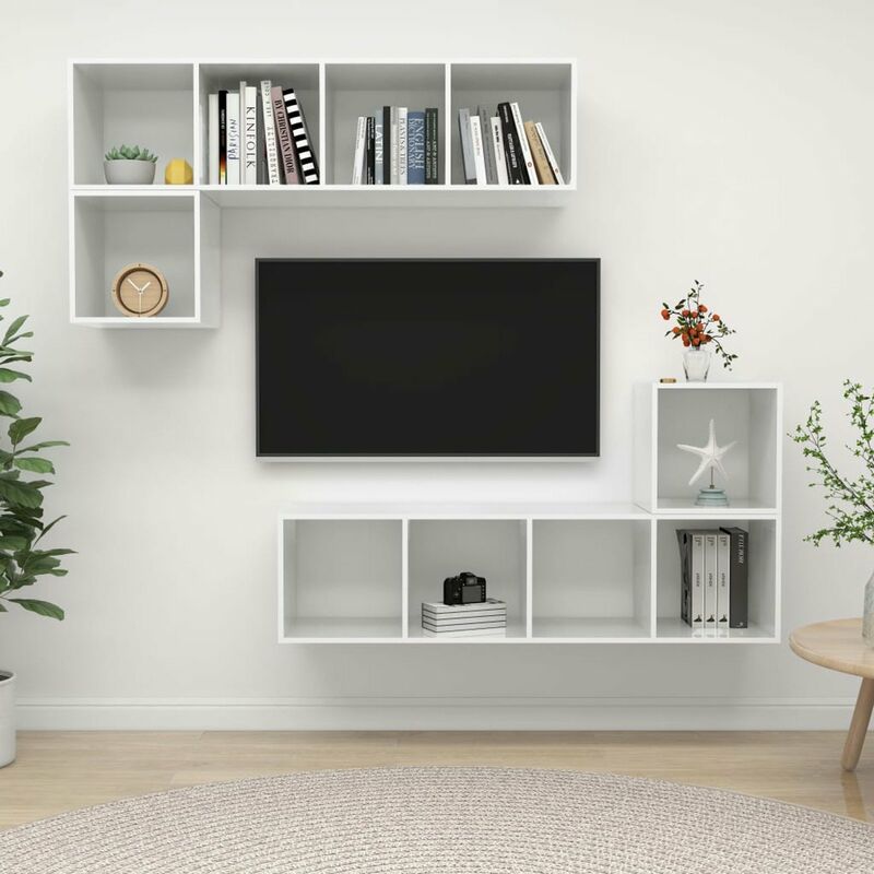 

Juego de mueble para TV de 4 piezas aglomerado blanco brillante