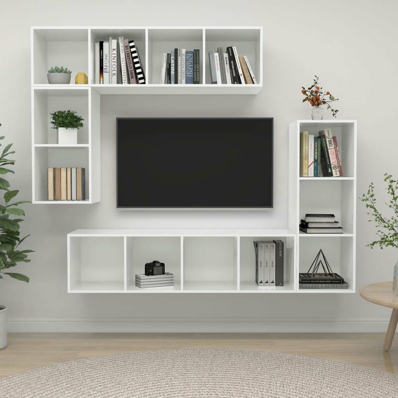 

Juego de mueble para TV de 4 piezas aglomerado blanco brillante