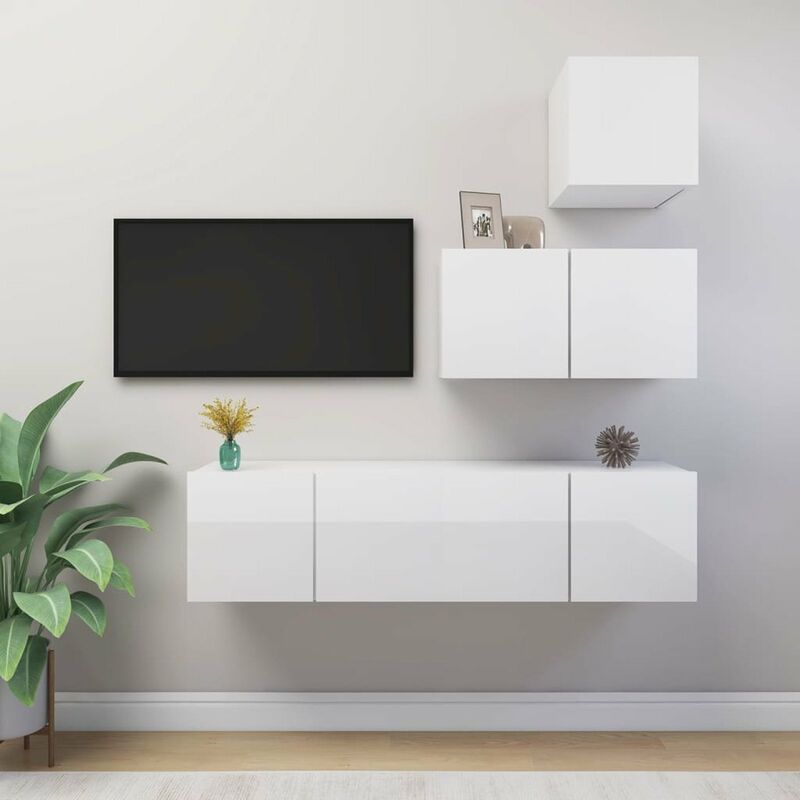 

Juego de mueble para TV de 4 piezas aglomerado blanco brillante