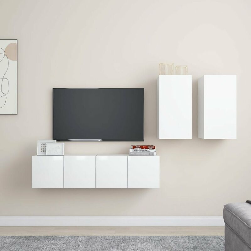 

Juego de mueble para TV de 4 piezas aglomerado blanco brillante