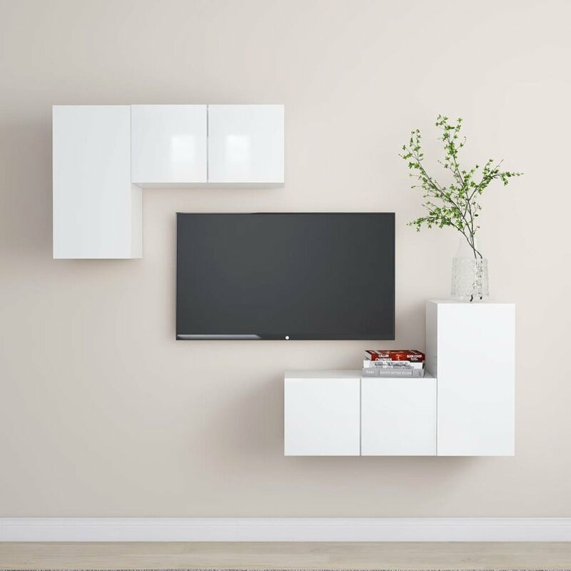 

Juego de mueble para TV de 4 piezas aglomerado blanco brillante