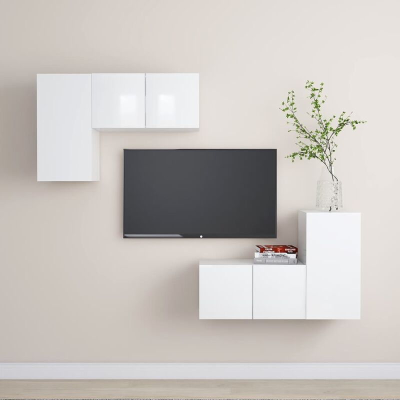 

Juego de mueble para TV de 4 piezas aglomerado blanco brillante