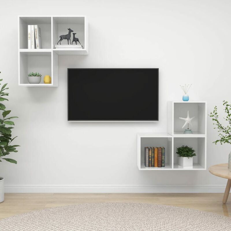 

Juego de mueble para TV de 4 piezas aglomerado blanco brillante