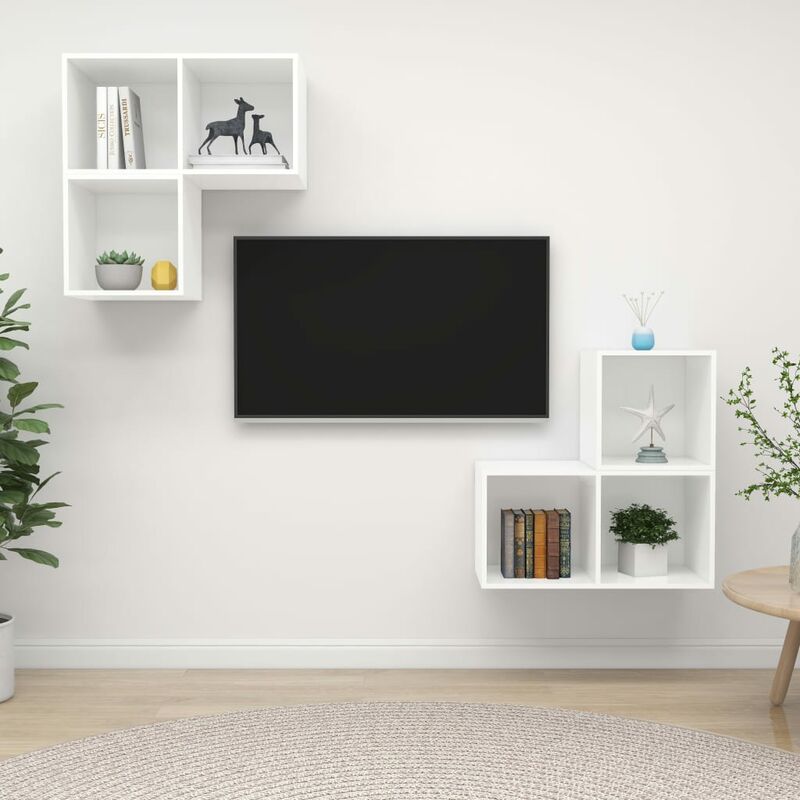 

Juego de mueble para TV de 4 piezas aglomerado blanco brillante