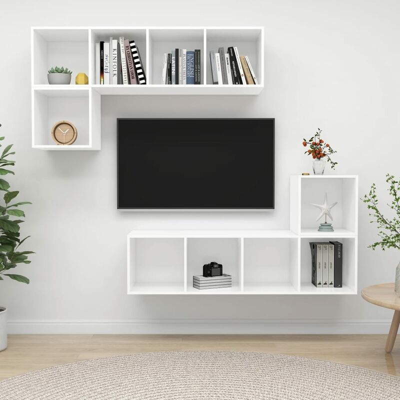 

Juego de mueble para TV de 4 piezas aglomerado blanco brillante