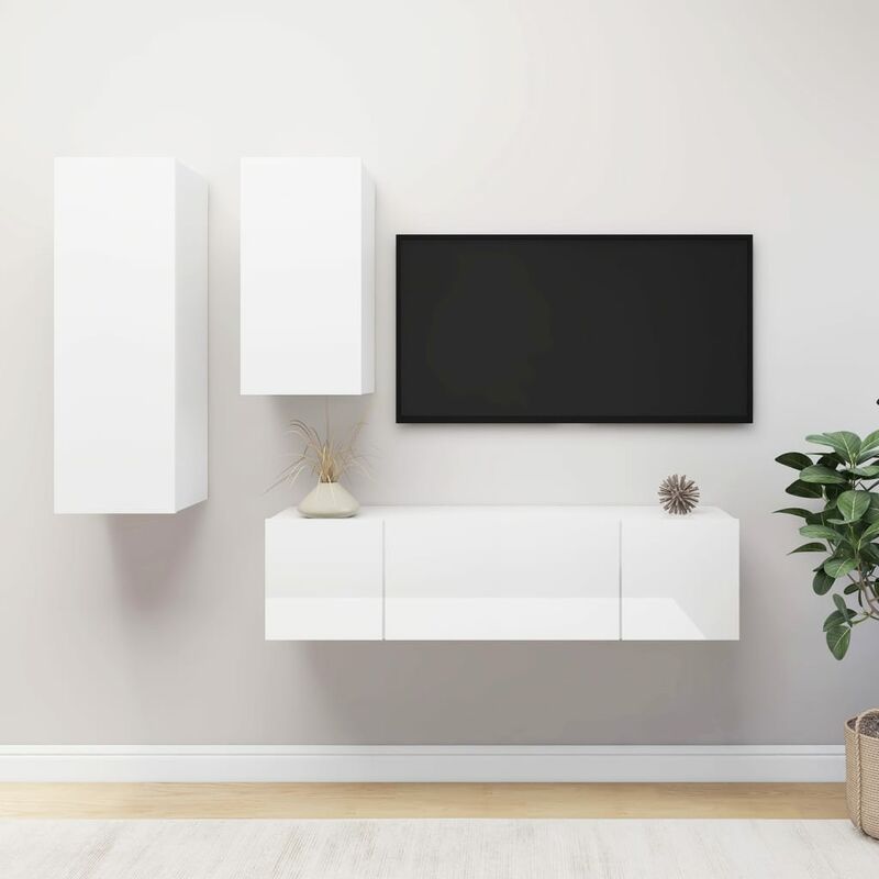 

Juego de mueble para TV de 4 piezas aglomerado blanco brillante