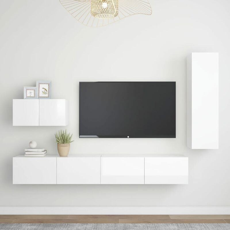 

Juego de mueble para TV de 4 piezas aglomerado blanco brillante