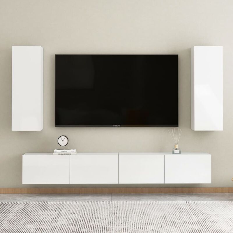 

Juego de mueble para TV de 4 piezas aglomerado blanco brillante