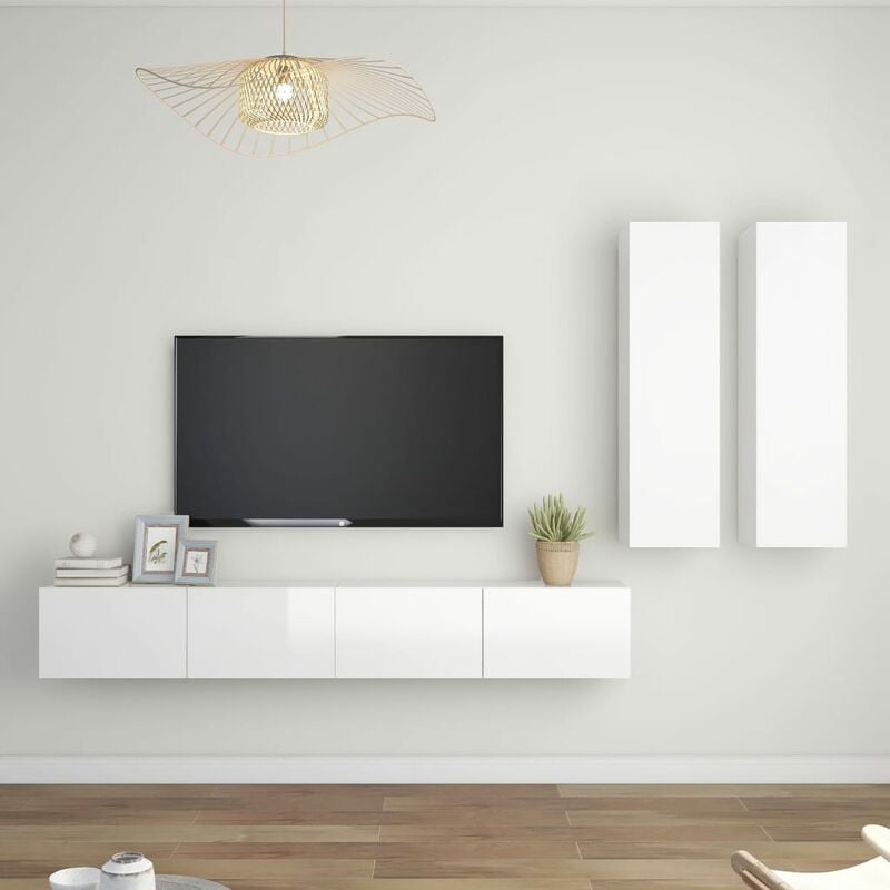 

Juego de mueble para TV de 4 piezas aglomerado blanco brillante