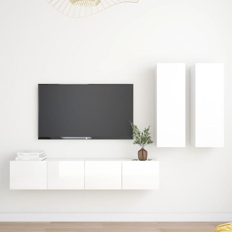 

Juego de mueble para TV de 4 piezas aglomerado blanco brillante