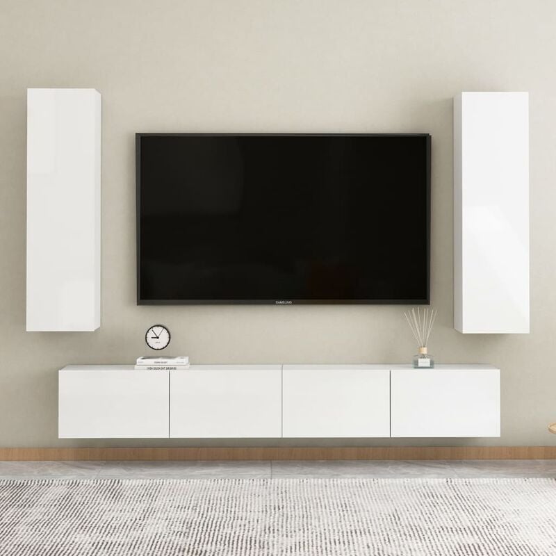 

Juego de mueble para TV de 4 piezas aglomerado blanco brillante