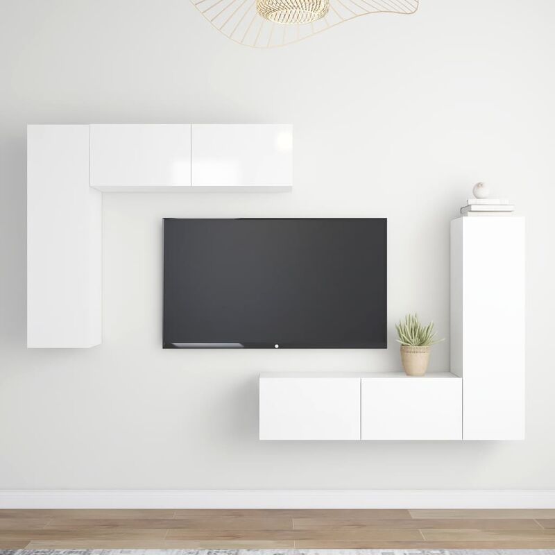 

Juego de mueble para TV de 4 piezas aglomerado blanco brillante