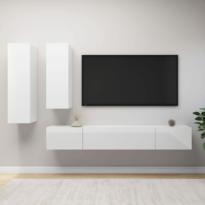 

Juego de mueble para TV de 4 piezas aglomerado blanco brillante