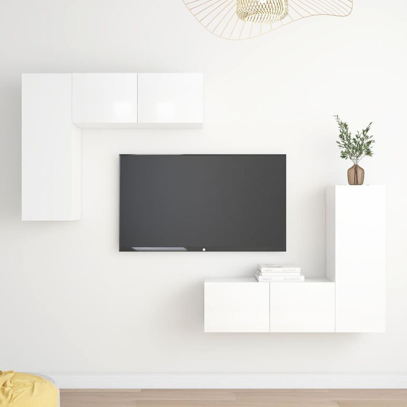 

Juego de mueble para TV de 4 piezas aglomerado blanco brillante