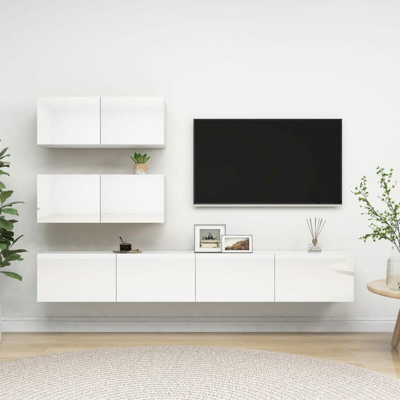 

Juego de mueble para TV de 4 piezas aglomerado blanco brillante