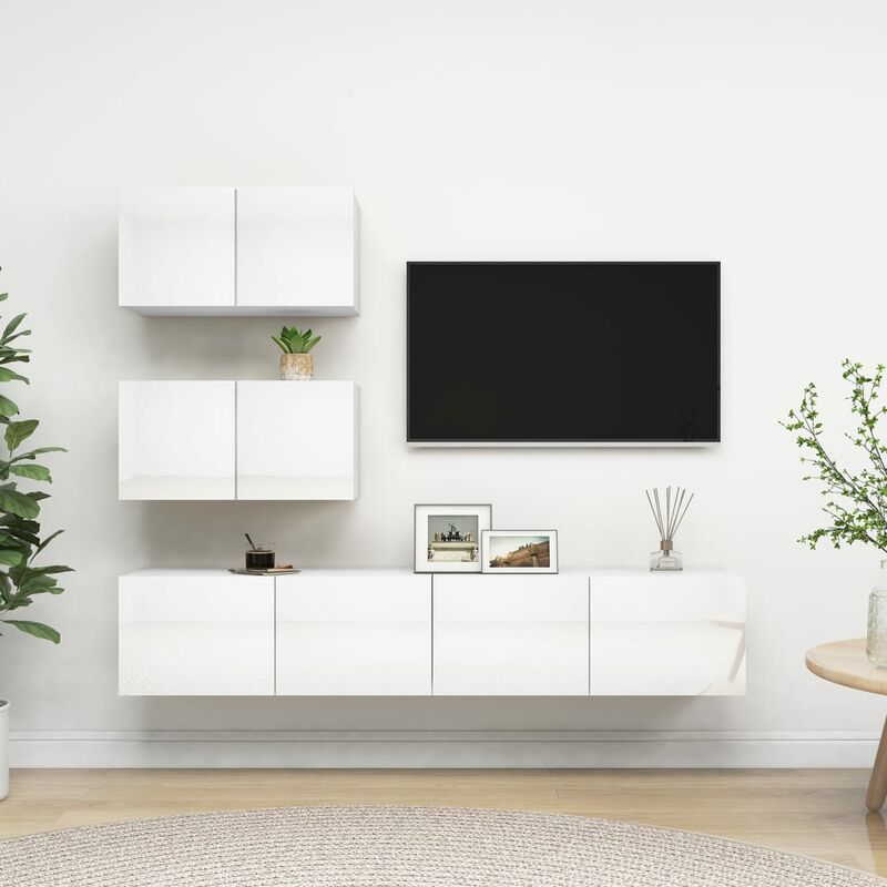 

Juego de mueble para TV de 4 piezas aglomerado blanco brillante