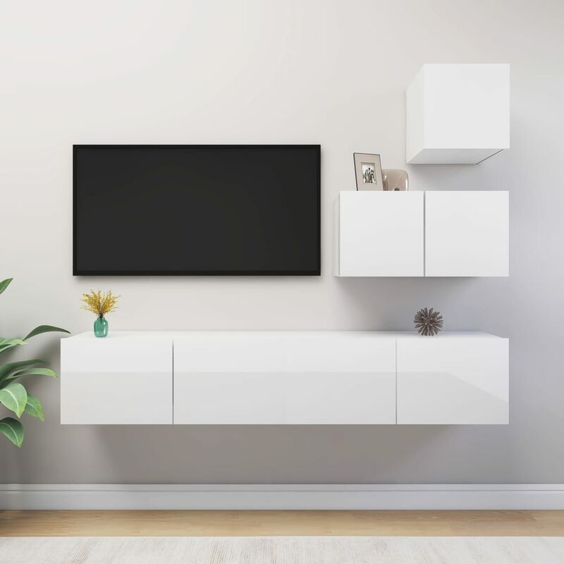 

Juego de mueble para TV de 4 piezas aglomerado blanco brillante