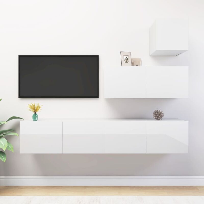 

Juego de mueble para TV de 4 piezas aglomerado blanco brillante