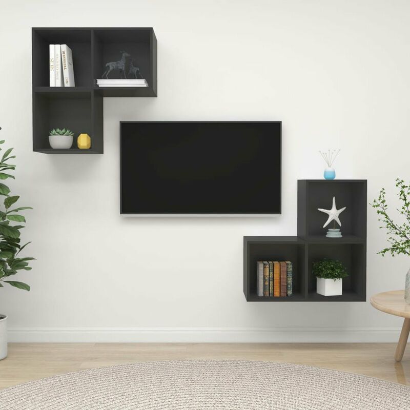 

Juego de mueble para TV de 4 piezas aglomerado gris