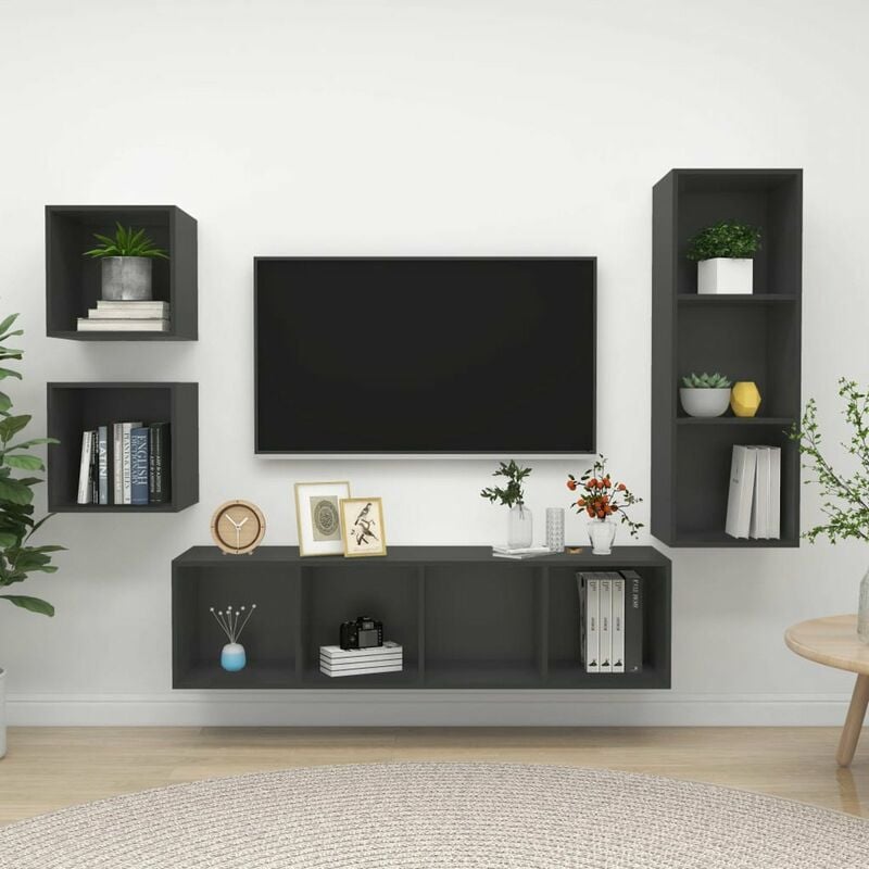 

Juego de mueble para TV de 4 piezas aglomerado gris