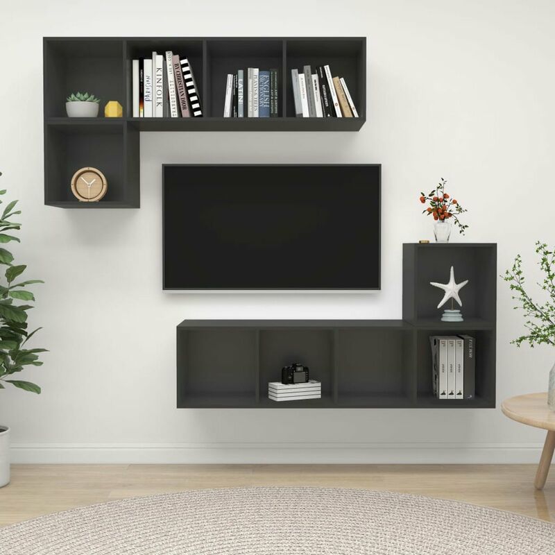 

Juego de mueble para TV de 4 piezas aglomerado gris