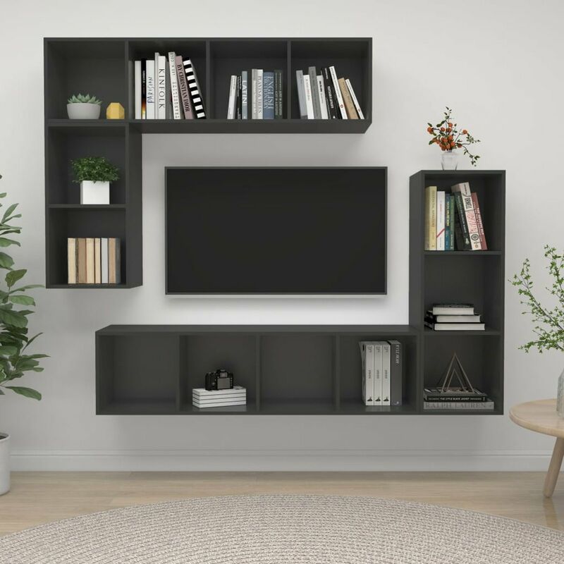 

Juego de mueble para TV de 4 piezas aglomerado gris