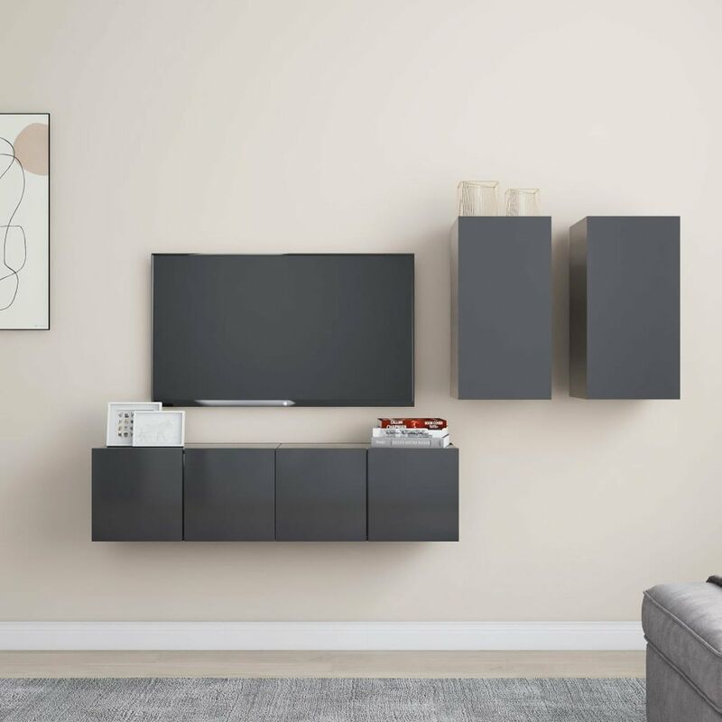 

Juego de mueble para TV de 4 piezas aglomerado gris