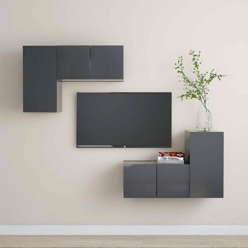 

Juego de mueble para TV de 4 piezas aglomerado gris