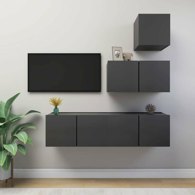 

Juego de mueble para TV de 4 piezas aglomerado gris
