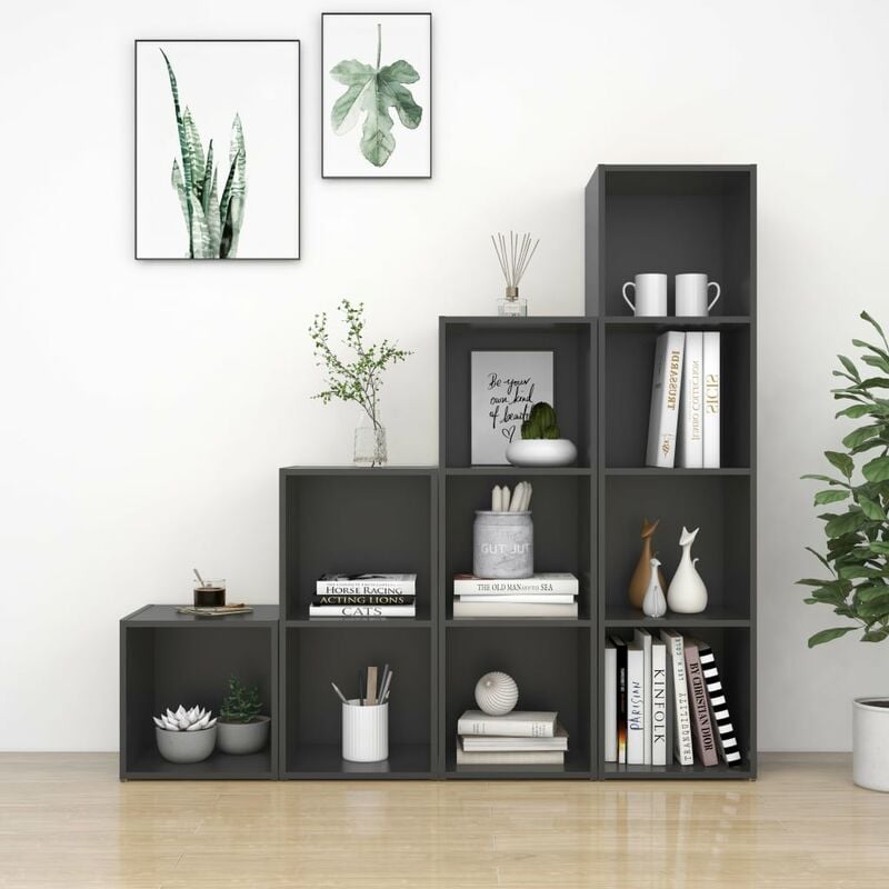 

Juego de mueble para TV de 4 piezas aglomerado gris
