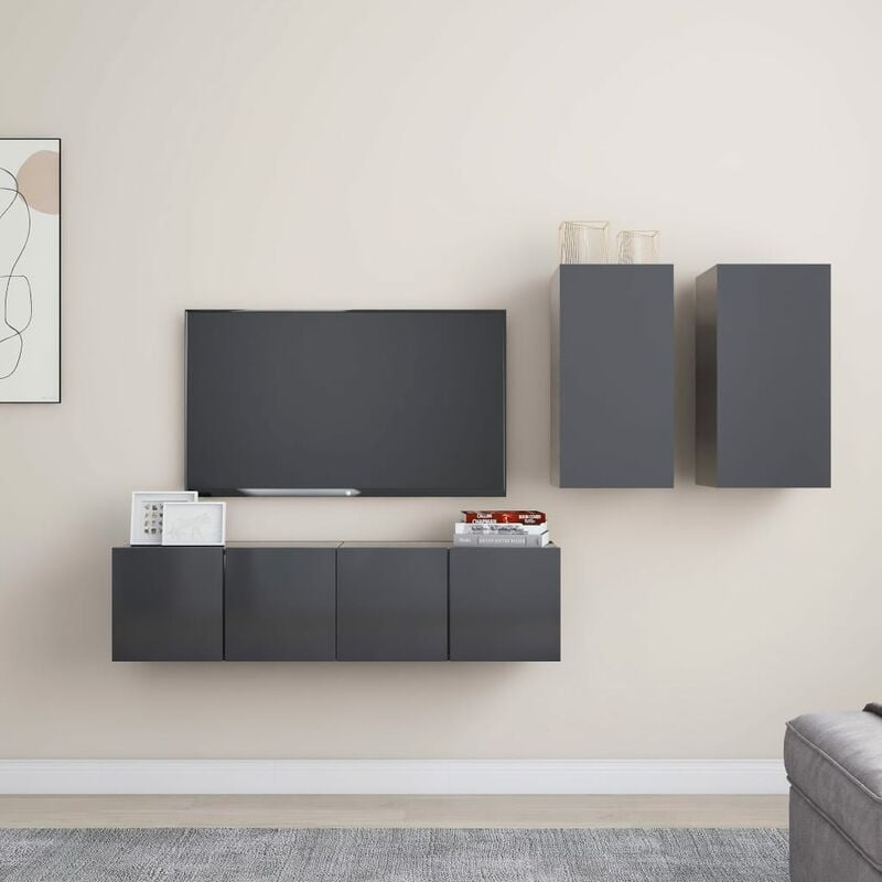 

Juego de mueble para TV de 4 piezas aglomerado gris