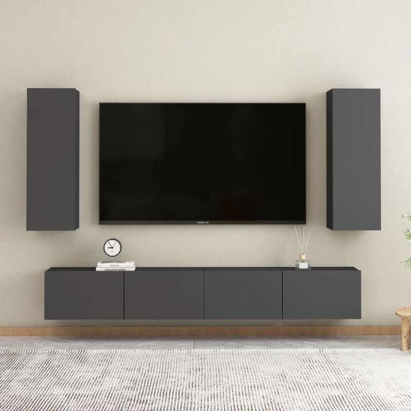 

Juego de mueble para TV de 4 piezas aglomerado gris