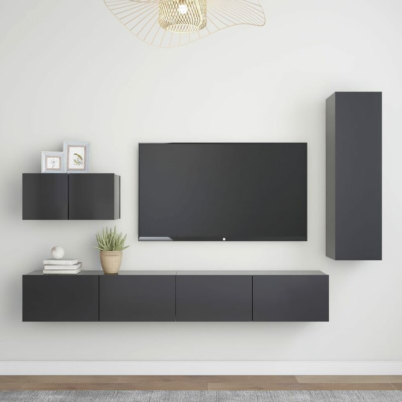 

Juego de mueble para TV de 4 piezas aglomerado gris