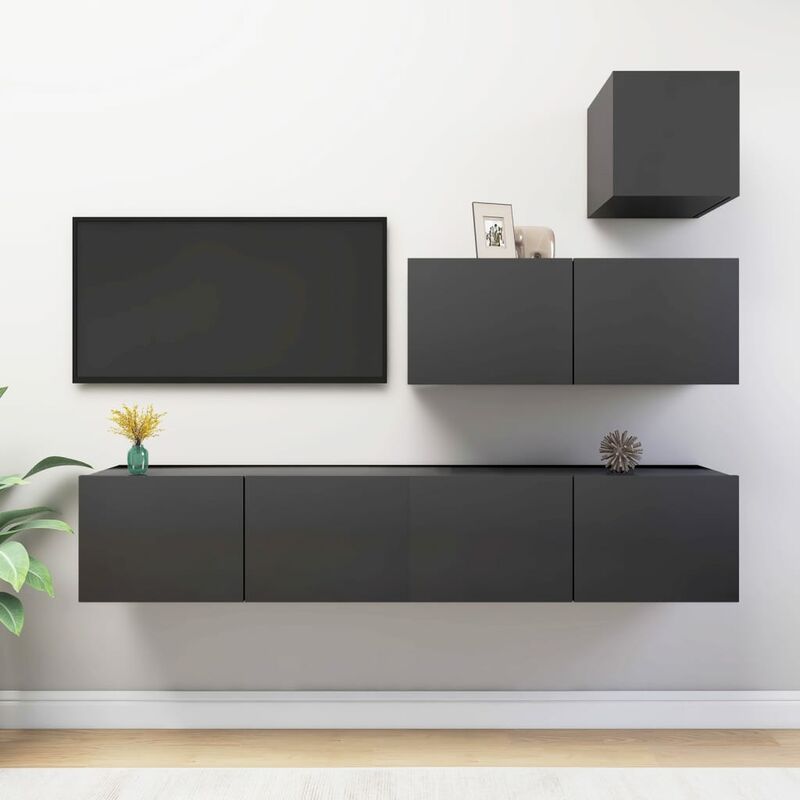 

Juego de mueble para TV de 4 piezas aglomerado gris