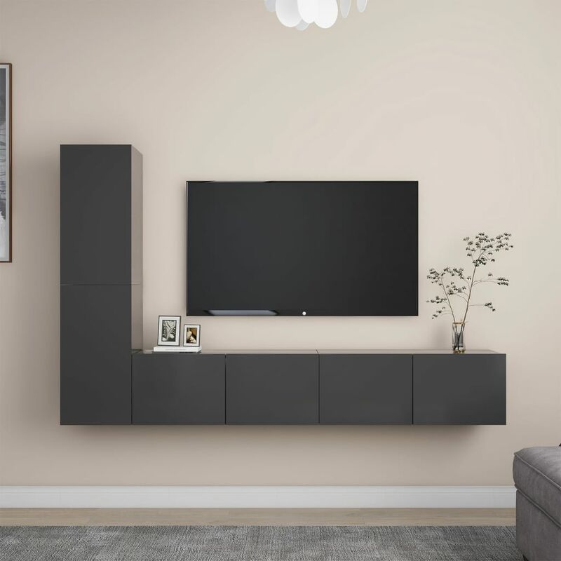 

Juego de mueble para TV de 4 piezas aglomerado gris