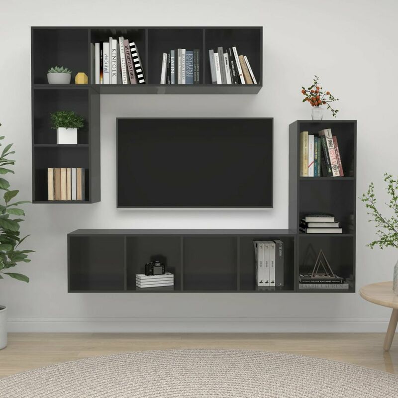

Juego de mueble para TV de 4 piezas aglomerado gris brillante