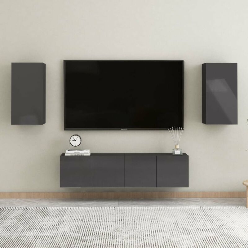 

Juego de mueble para TV de 4 piezas aglomerado gris brillante