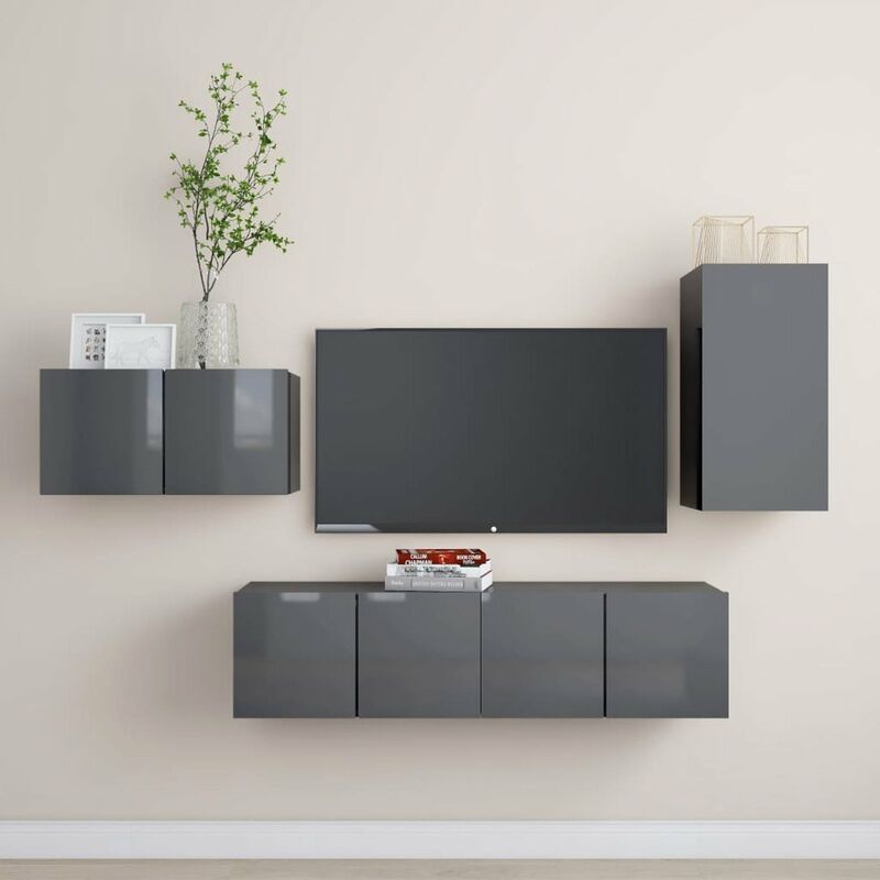 

Juego de mueble para TV de 4 piezas aglomerado gris brillante