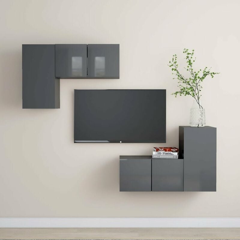 

Juego de mueble para TV de 4 piezas aglomerado gris brillante