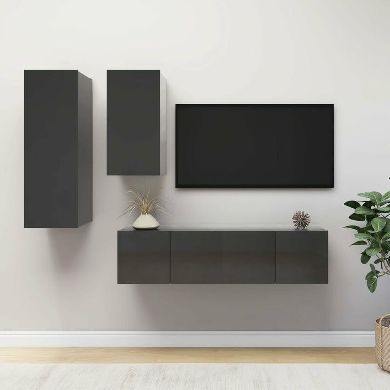 

Juego de mueble para TV de 4 piezas aglomerado gris brillante