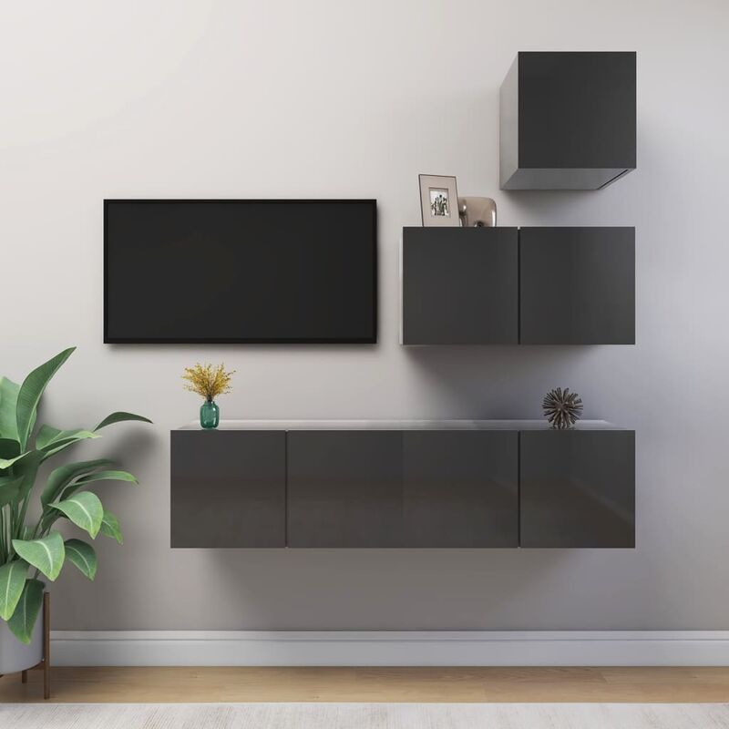

Juego de mueble para TV de 4 piezas aglomerado gris brillante