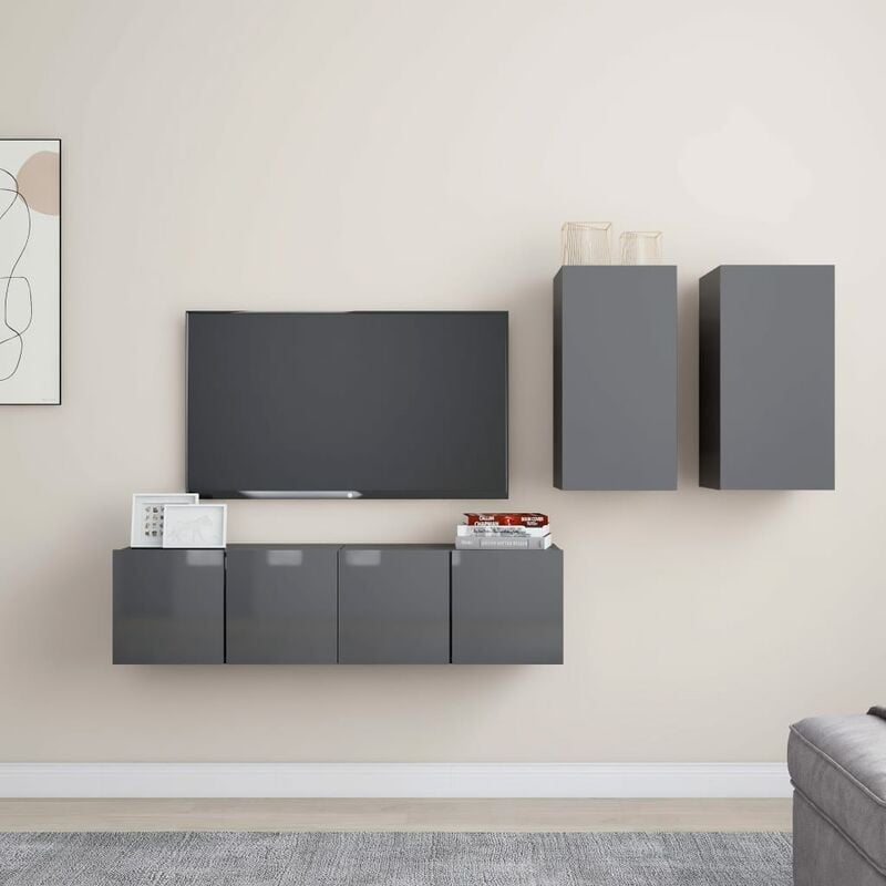 

Juego de mueble para TV de 4 piezas aglomerado gris brillante